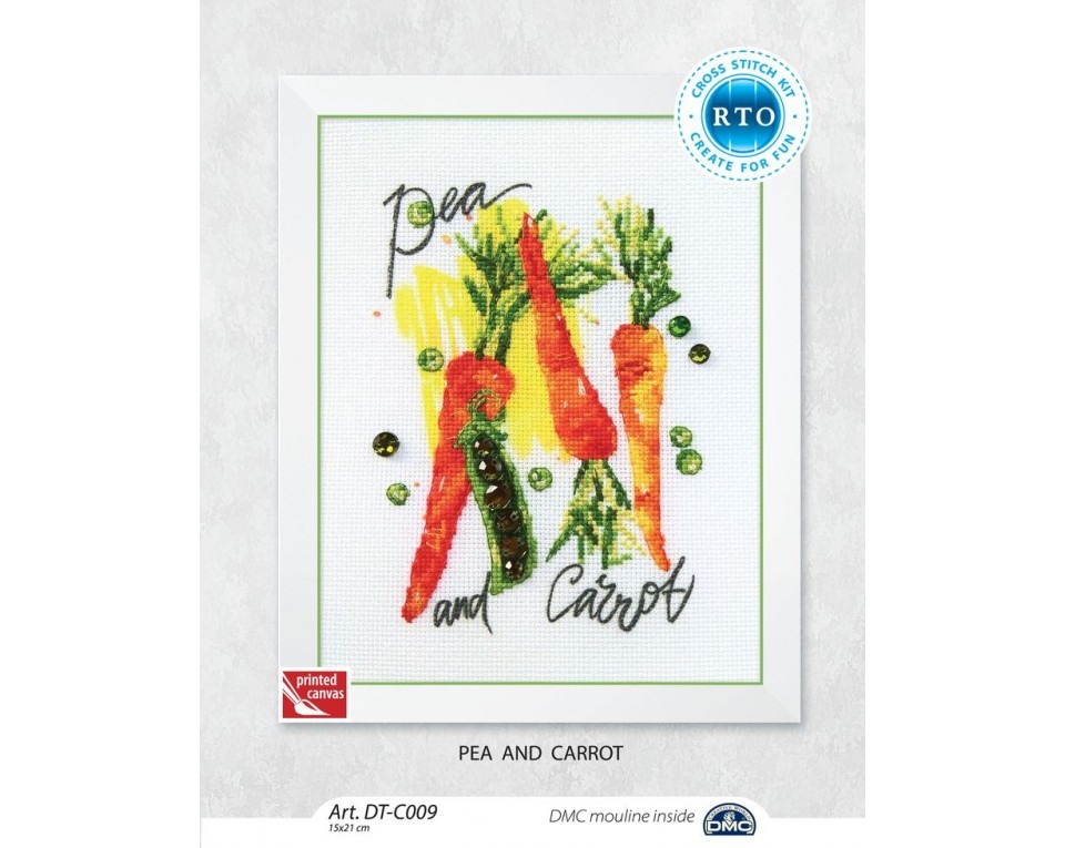 Cross-stitch kits with printed background "Paint by Threads - Pea and carrot", Article: DT-C009