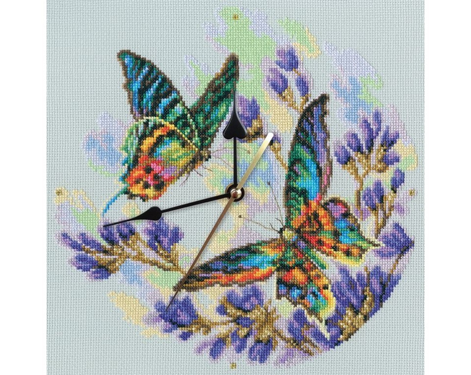 Cross-Stitch Kit – clock "Rainbow butterflies", Article: M40014