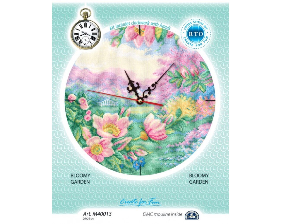 Cross-Stitch Kit – clock "Bloomy garden", Article: M40013