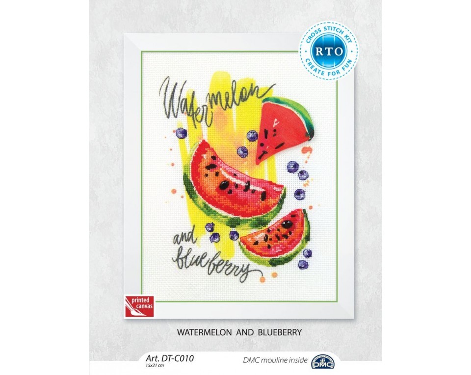 Cross-stitch kits with printed background "Paint by Threads - Watermelon and blueberry", Article: DT-C010