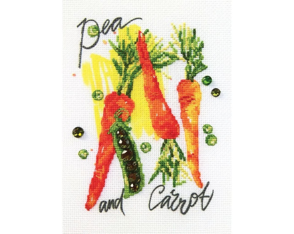 Cross-stitch kits with printed background "Paint by Threads - Pea and carrot", Article: DT-C009