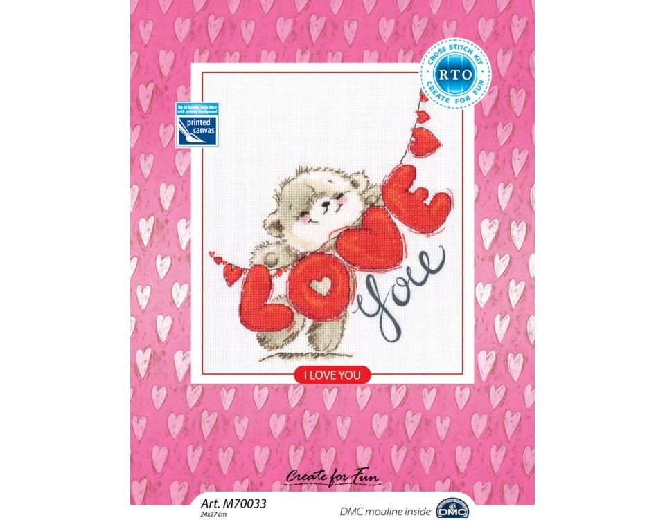 Cross-stitch kits with printed background "I love you", Article: M70033