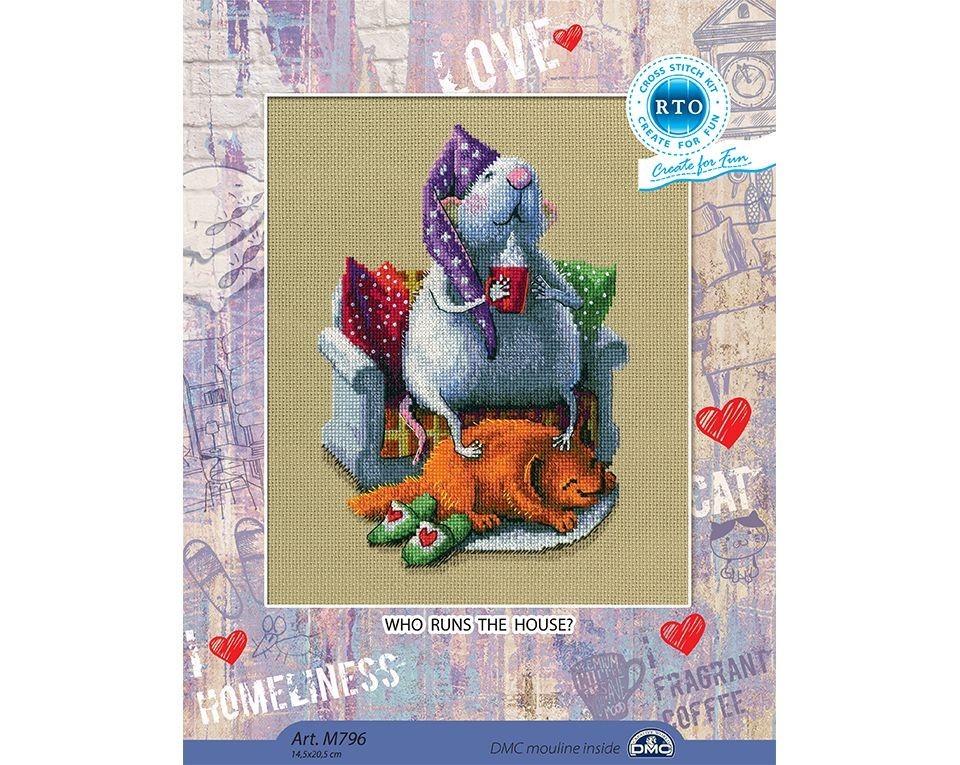 Cross-stitch kits with printed background "Who runs the house?", Article: M796