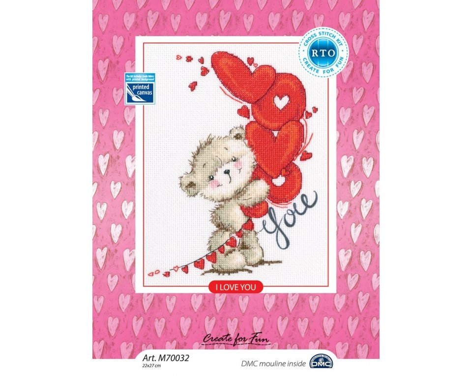Cross-stitch kits with printed background "I love you", Article: M70032
