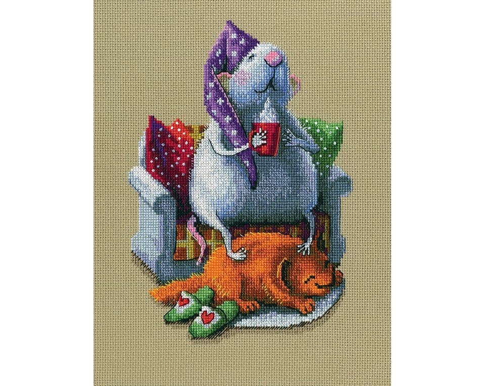 Cross-stitch kits with printed background "Who runs the house?", Article: M796