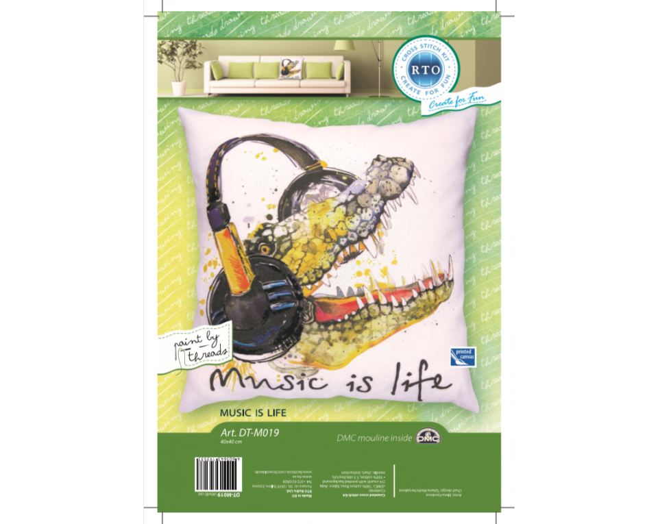 Cross-stitch kits with printed background "Music is life", Article: DT-M019