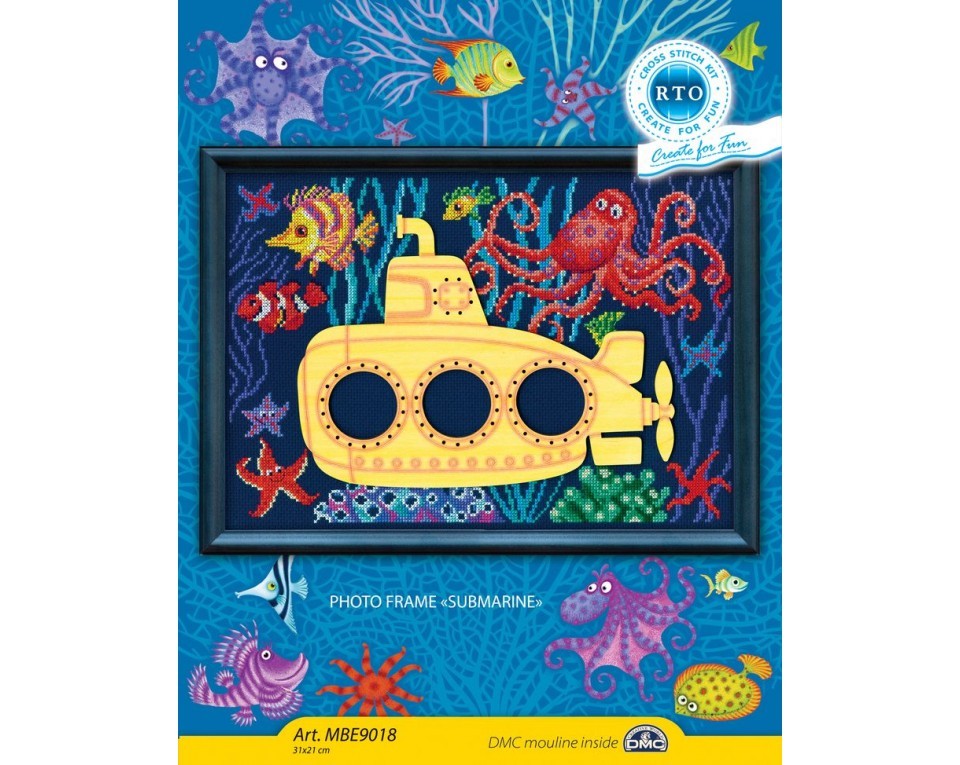 Cross-stitch kit with plywood form "Photo frame - Submarine", Article: MBE9018