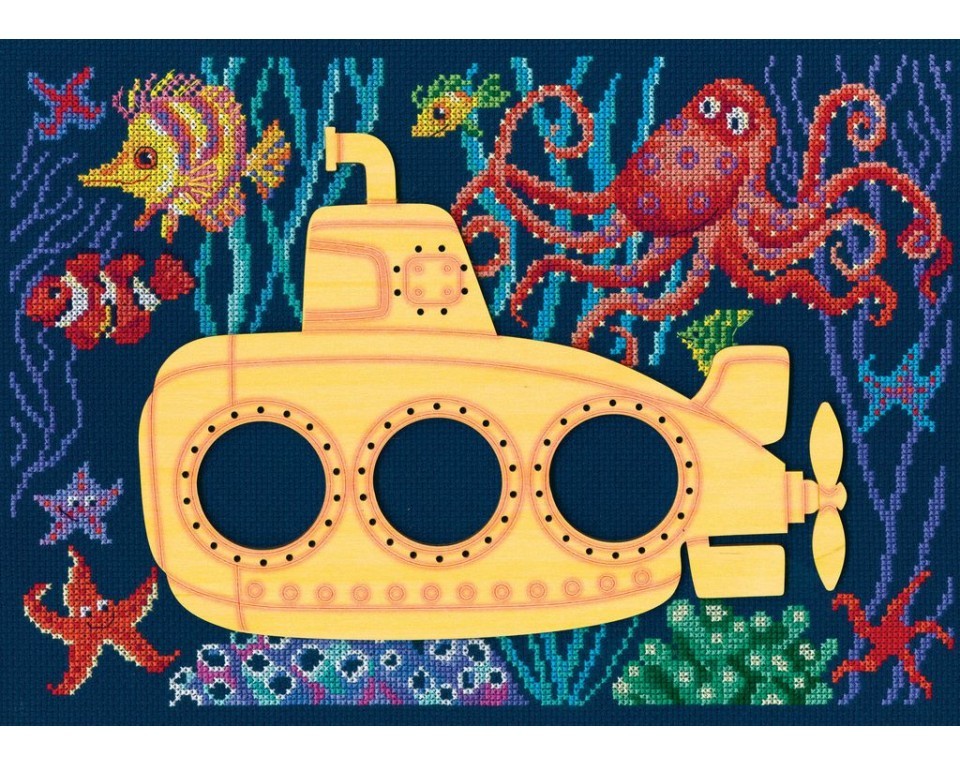 Cross-stitch kit with plywood form "Photo frame - Submarine", Article: MBE9018