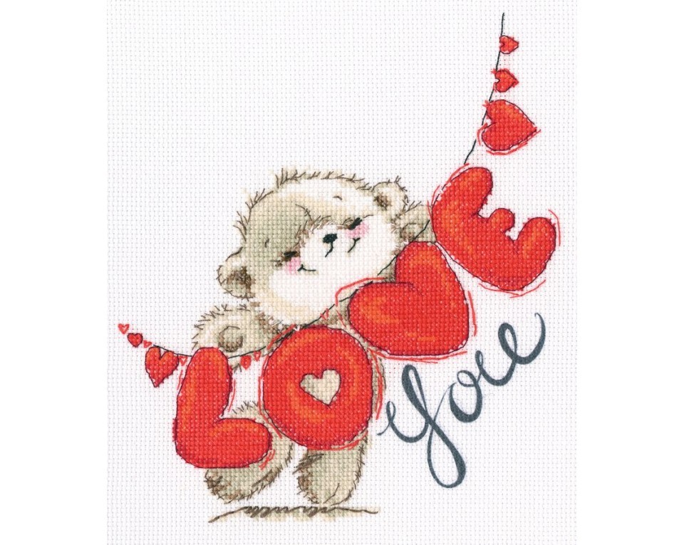 Cross-stitch kits with printed background "I love you", Article: M70033