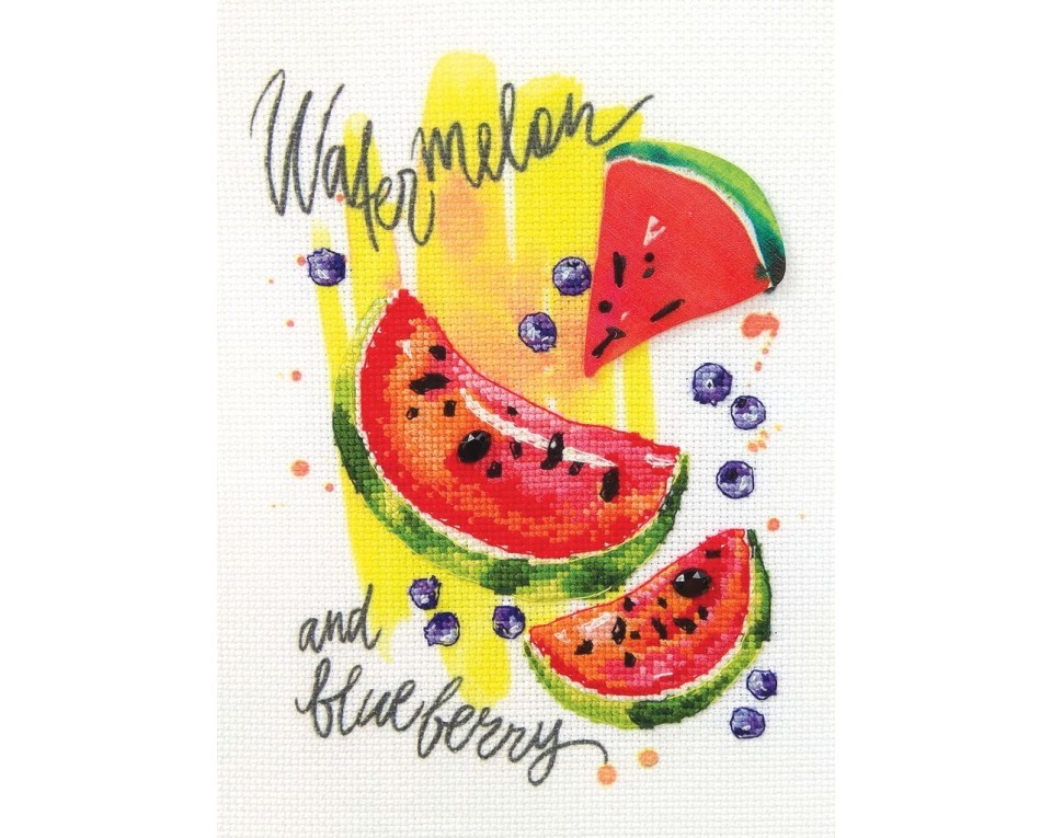 Cross-stitch kits with printed background "Paint by Threads - Watermelon and blueberry", Article: DT-C010
