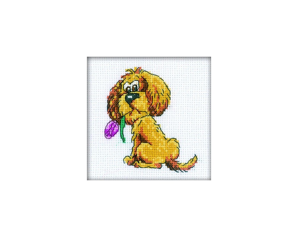 Cross-Stitch Kit "Doggy with flower", Article: H202