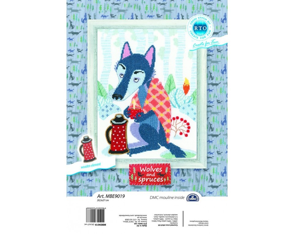 Cross-stitch kits with plywood form "Wolves and spruces", Article: MBE9019