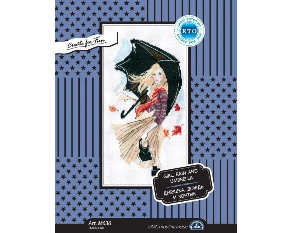 Cross-stitch kits "Girl, rain and umbrella", Article: M636