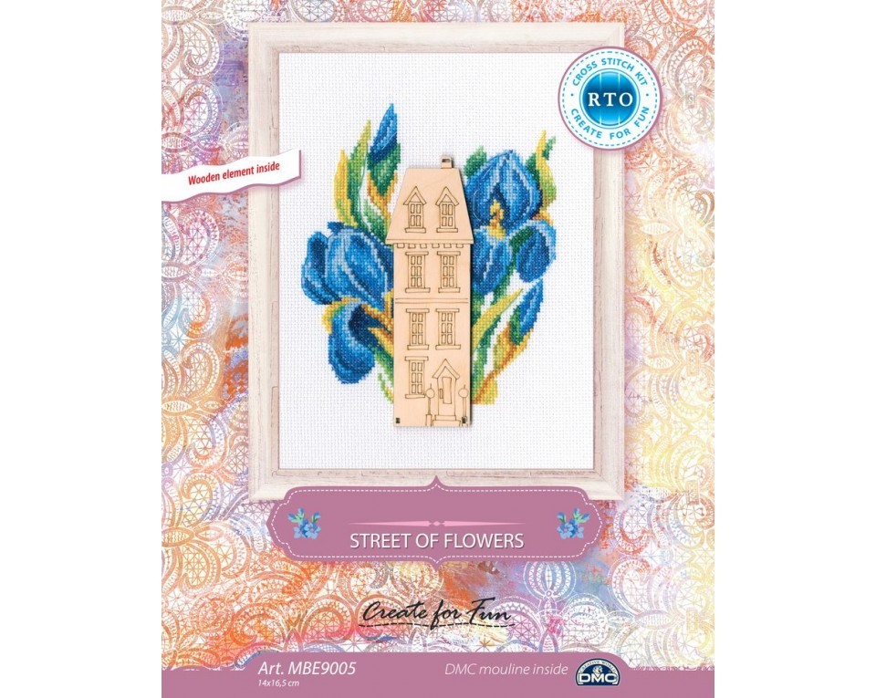 Cross-stitch kits with plywood form "Street of flowers", Article: MBE9005